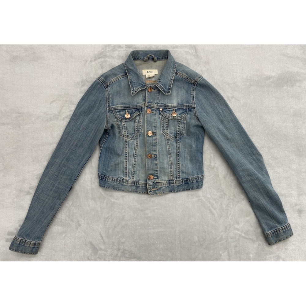 &Jacket Women's Denim Jacket US 4 Blue Stretch Cropped Button Front Light Wash